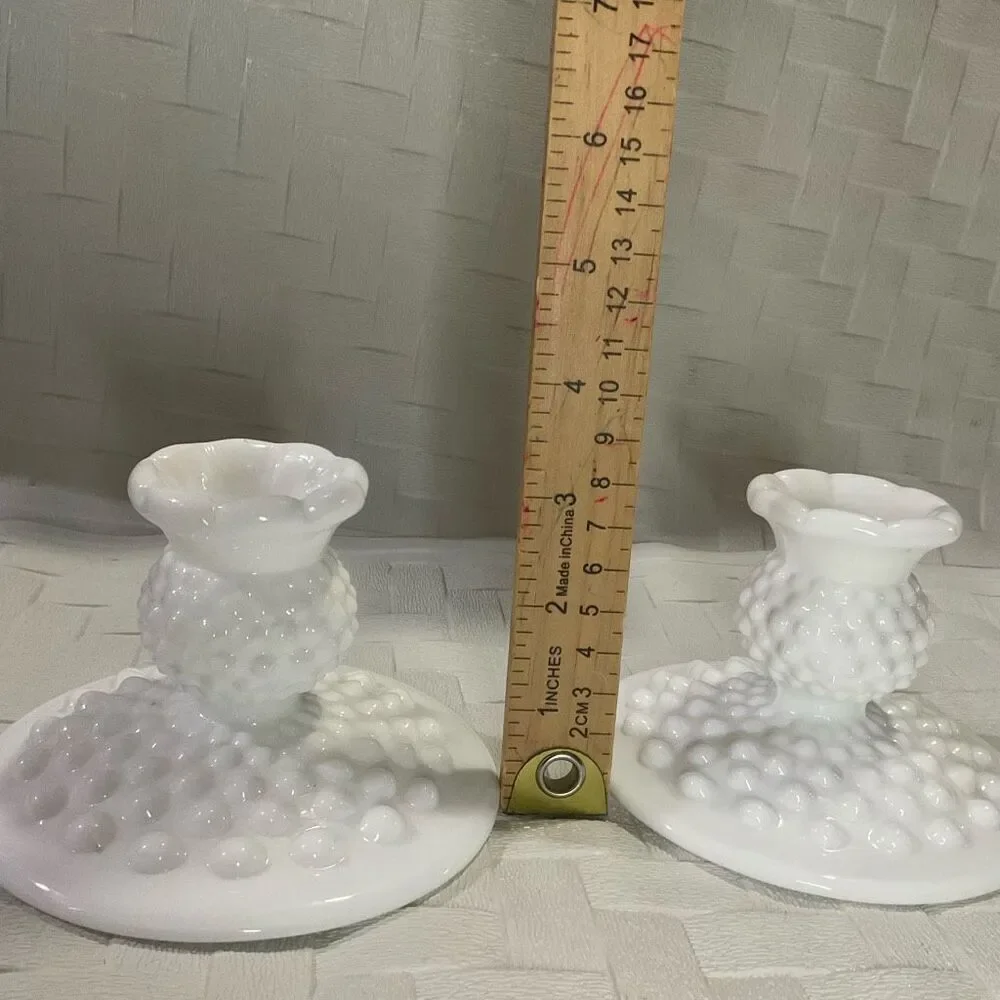 Vintage‎ Fenton Hobnail 2 Piece Candle Holder Set White Milk Glass Romantic Gift